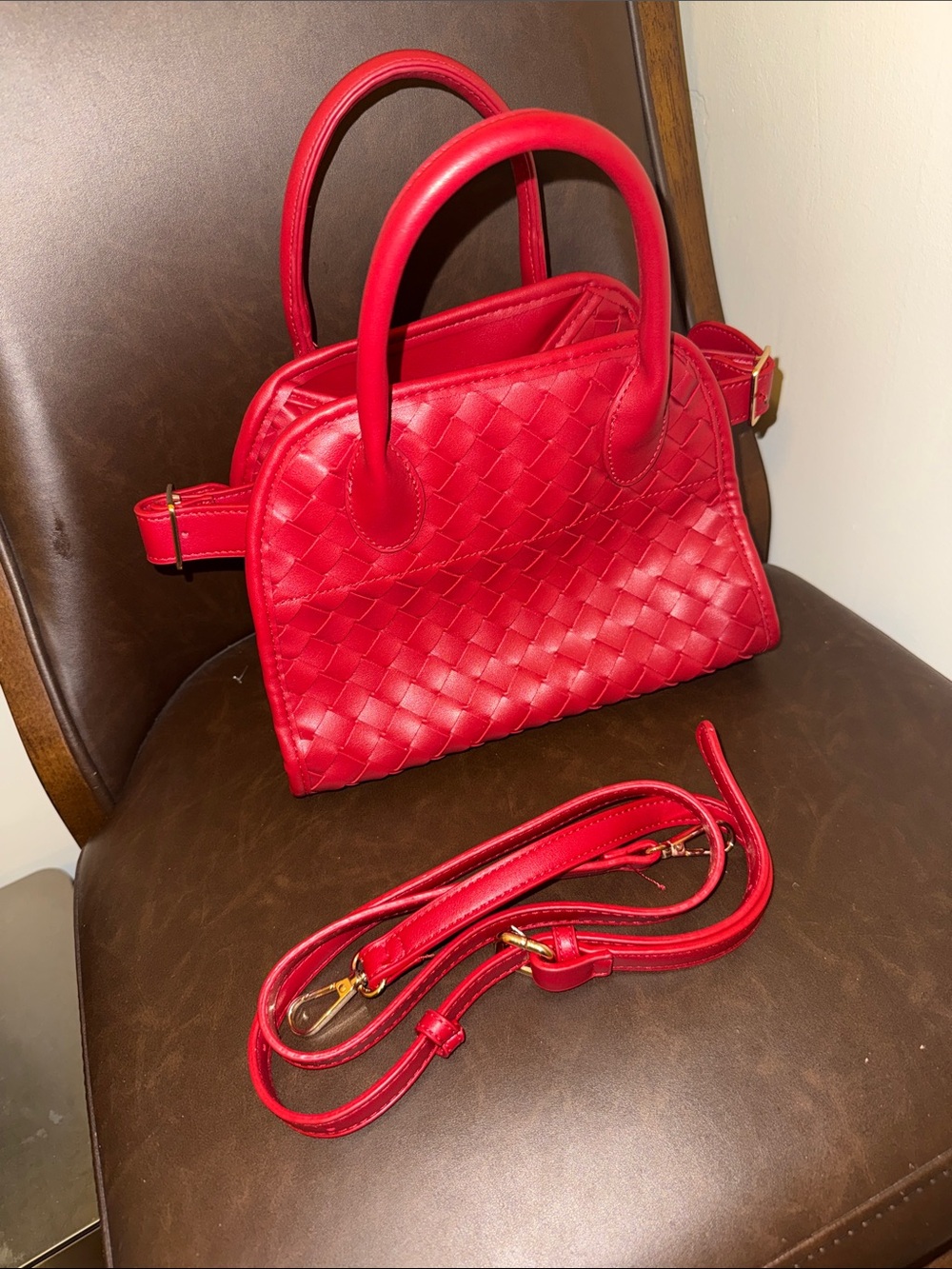 Urban Expressions Red Woven Satchel with Detachable Strap